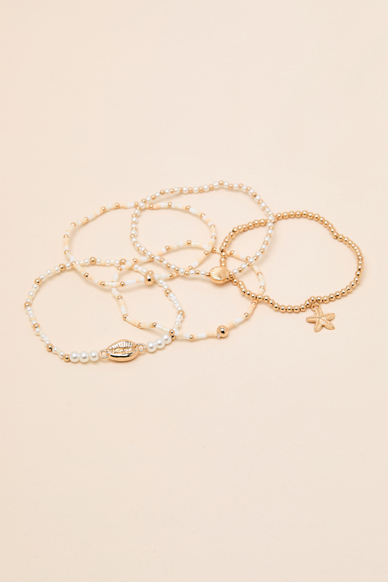 Garner White Multi Beaded Five-Piece Bracelet Set - thumbnail 4