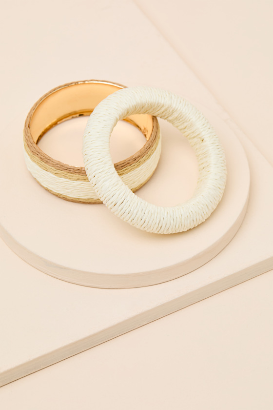 Marilla Ivory Multi Raffia Bangle Bracelet Set 2