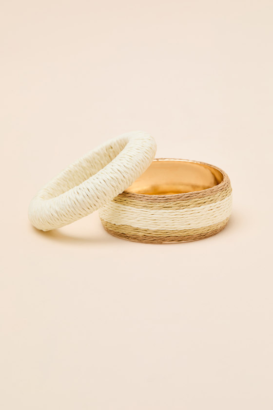 Marilla Ivory Multi Raffia Bangle Bracelet Set - thumbnail 4