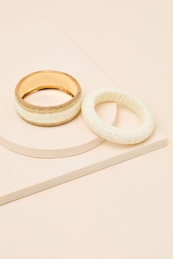Marilla Ivory Multi Raffia Bangle Bracelet Set - thumbnail 5