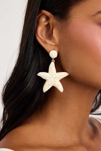 Farris Ivory Raffia Starfish Statement Earrings 1