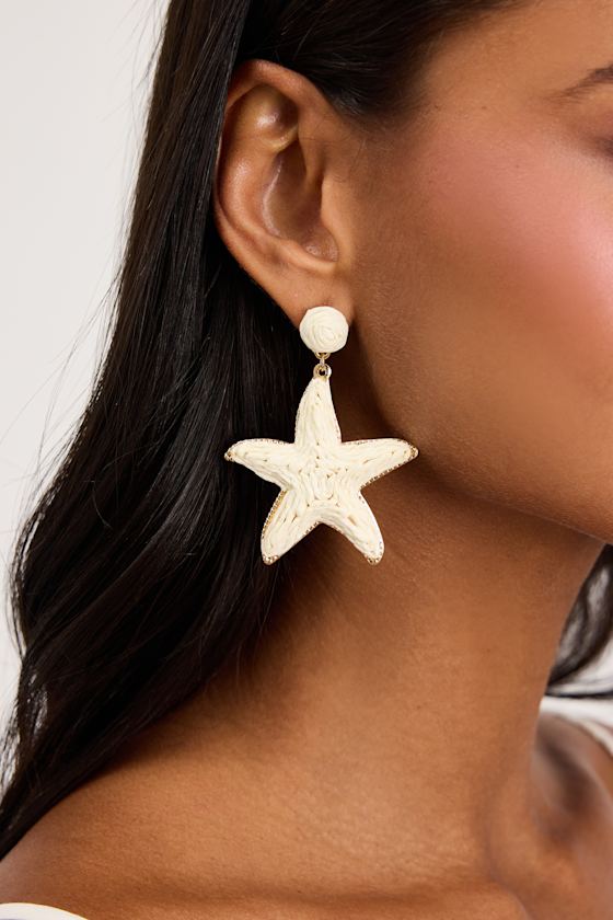 Farris Ivory Raffia Starfish Statement Earrings 1