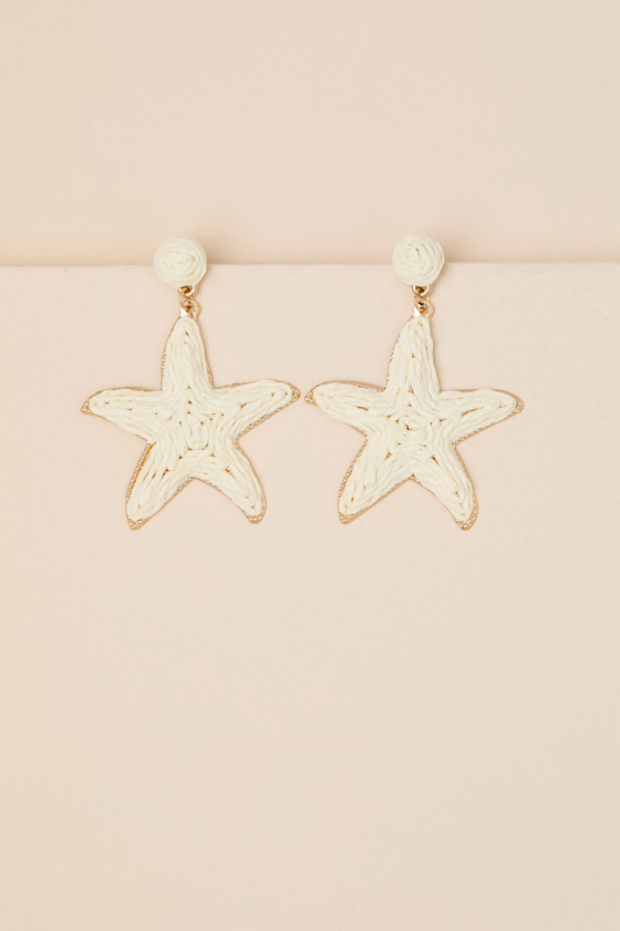 Farris Ivory Raffia Starfish Statement Earrings 2