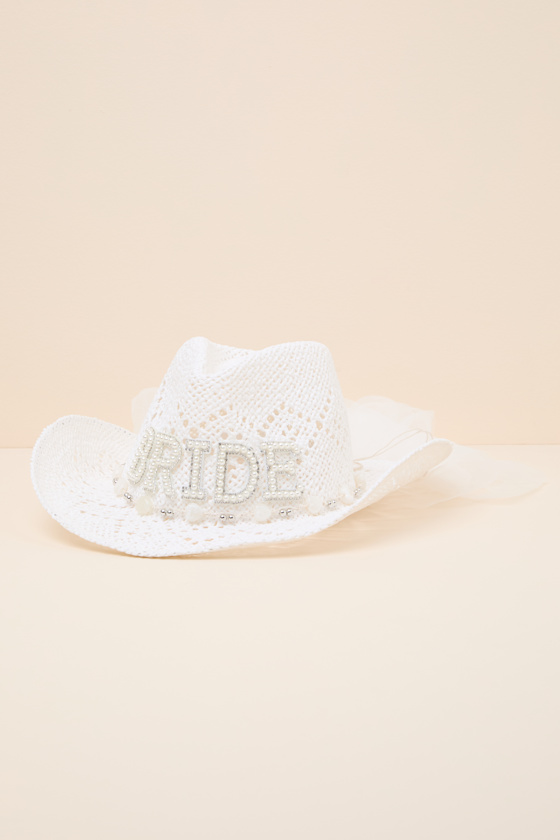 Tying the Knot White Patch Veil Western Hat 1