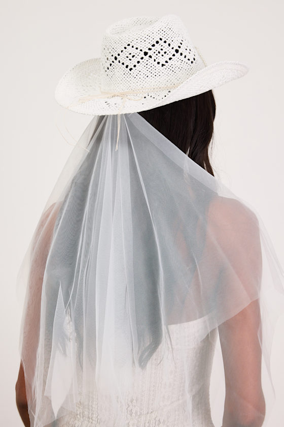 Tying the Knot White Patch Veil Western Hat - thumbnail 3