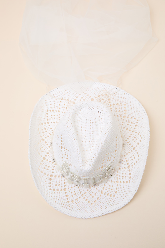 Tying the Knot White Patch Veil Western Hat - thumbnail 4