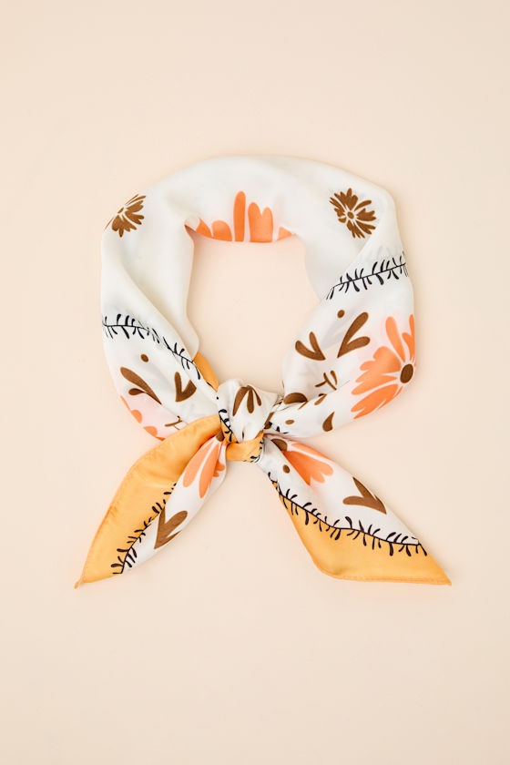 Blossom Yellow Floral Satin Scarf Scarf 2