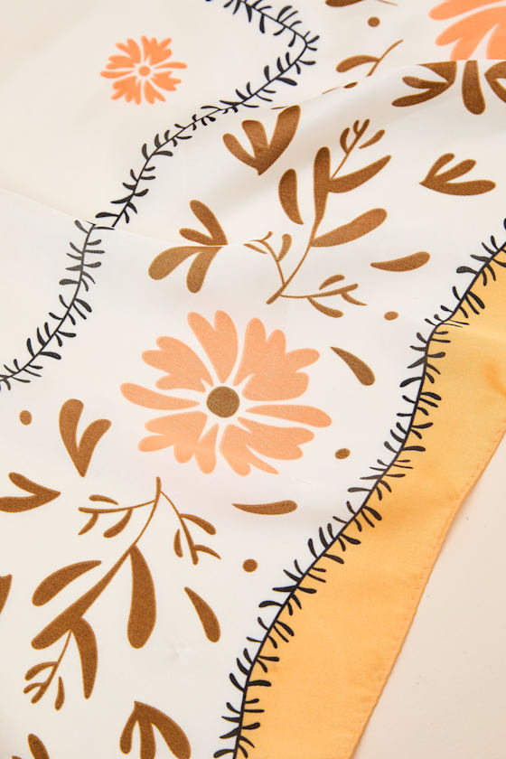Blossom Yellow Floral Satin Scarf - thumbnail 5