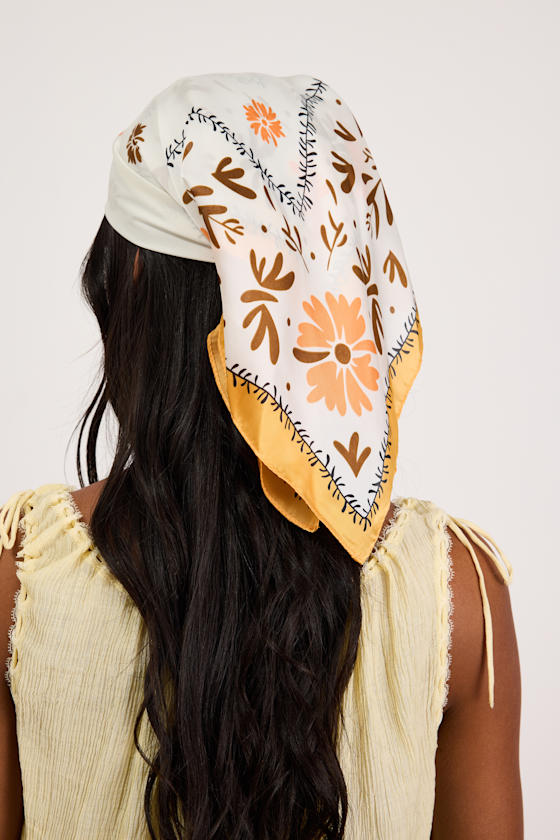 Blossom Yellow Floral Satin Scarf - thumbnail 3