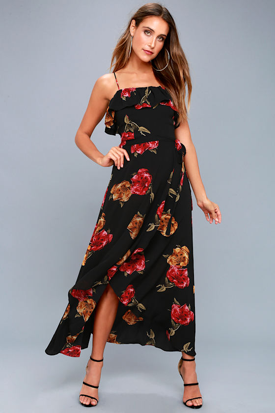 Good to You Black Floral Print Wrap Dress 5