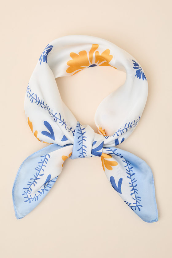 Blossom Blue Floral Satin Scarf Scarf 2