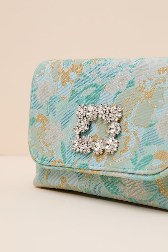 Efina Light Blue Floral Jacquard Crossbody Clutch 3