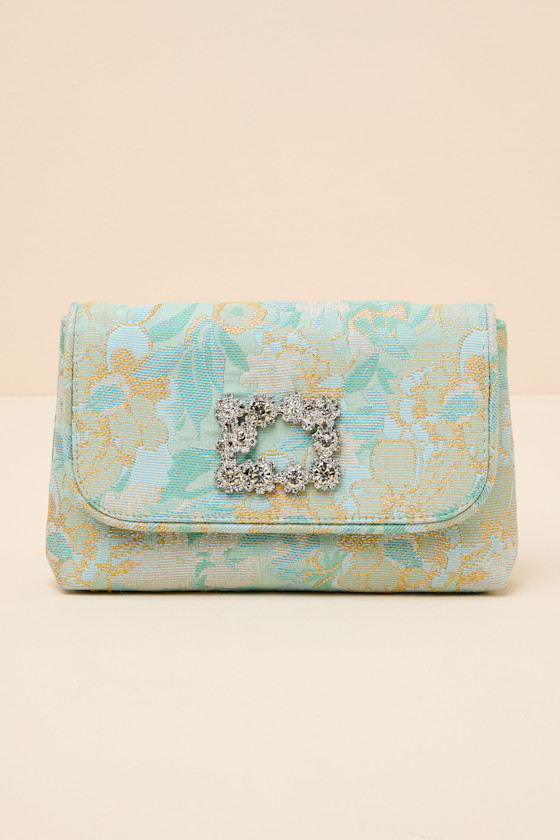 Efina Light Blue Floral Jacquard Crossbody Clutch 2