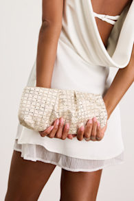 Blaney White Satin Rhinestone Crossbody Clutch 1