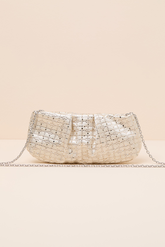 Blaney White Satin Rhinestone Crossbody Clutch 1