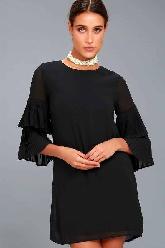 Chiffon sleeve black shift dress top