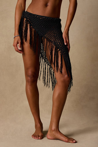 Ashore Black Crochet Fringe Swim Cover-Up Sarong 4