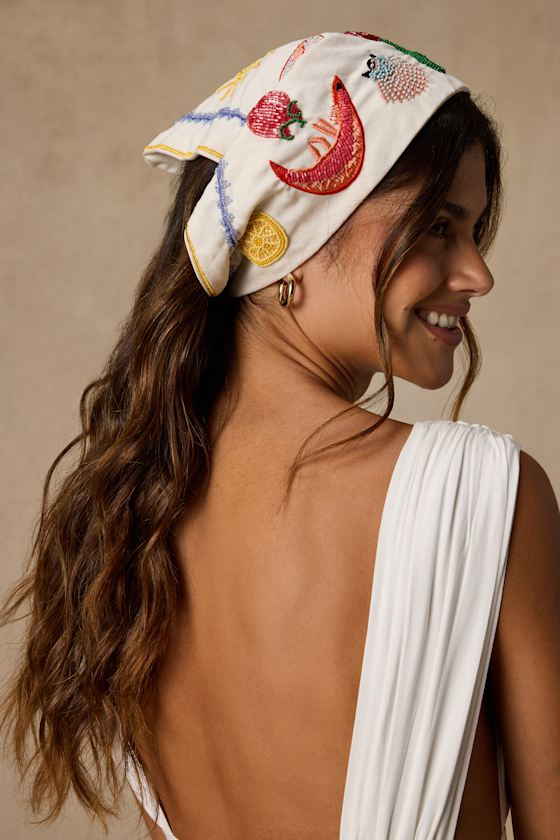 Hampton Drive White Multi Beaded Head Scarf 1