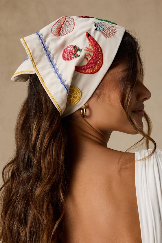 Hampton Drive White Multi Beaded Head Scarf - thumbnail 3