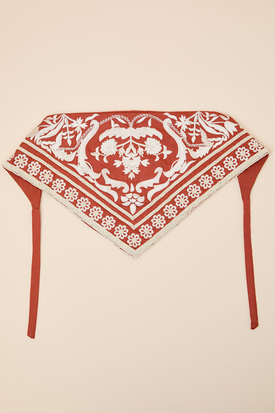 Kadina Burnt Orange Beaded Embroidered Head Scarf 2