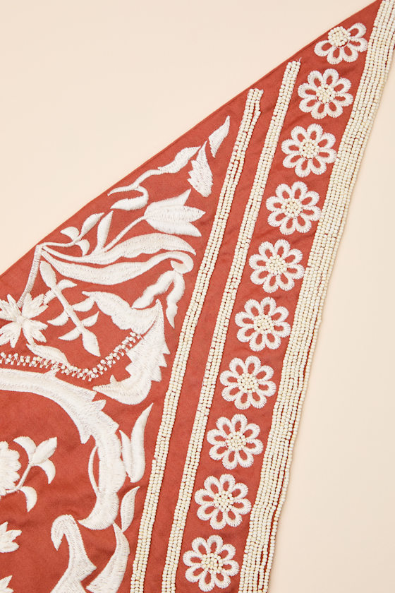 Kadina Burnt Orange Beaded Embroidered Head Scarf - thumbnail 5