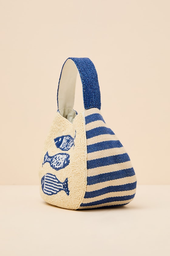 Elba Ivory and Blue Sardine Beaded Handbag 5