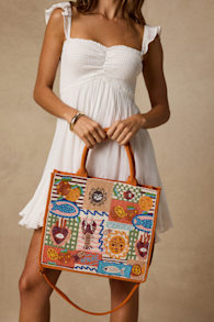 Delia Orange Multi Beaded Tote Bag 1