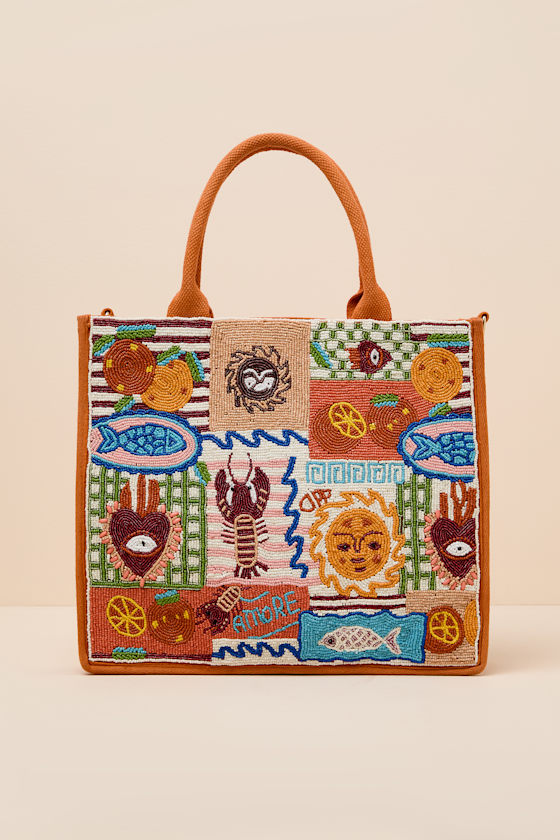 Delia Orange Multi Beaded Tote Bag - thumbnail 5