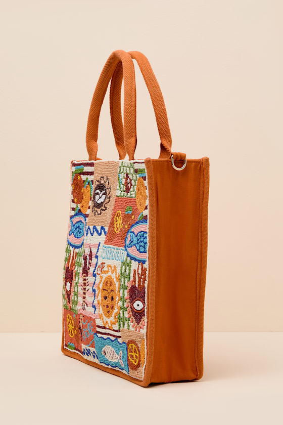 Delia Orange Multi Beaded Tote Bag - thumbnail 6