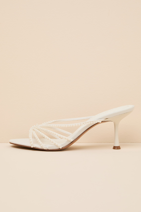 Edna White Pearl Strappy High Heel Slide Sandals - thumbnail 4
