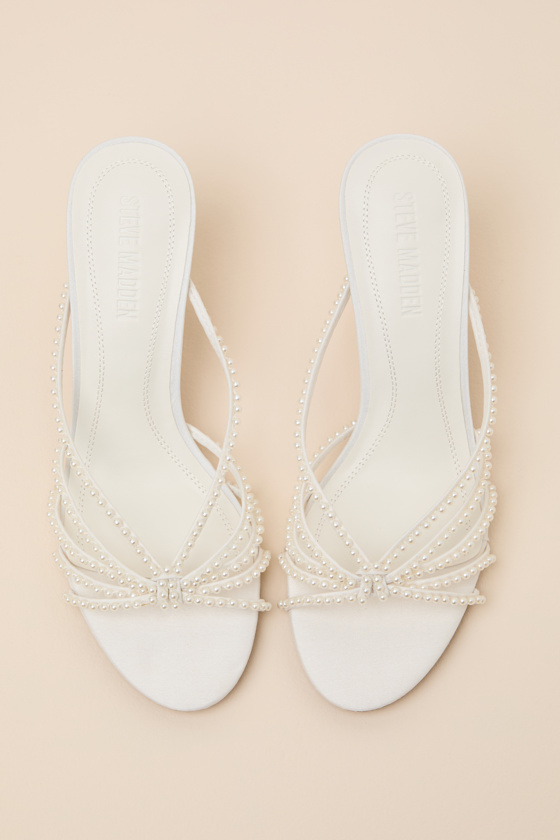 Edna White Pearl Strappy High Heel Slide Sandals - thumbnail 5