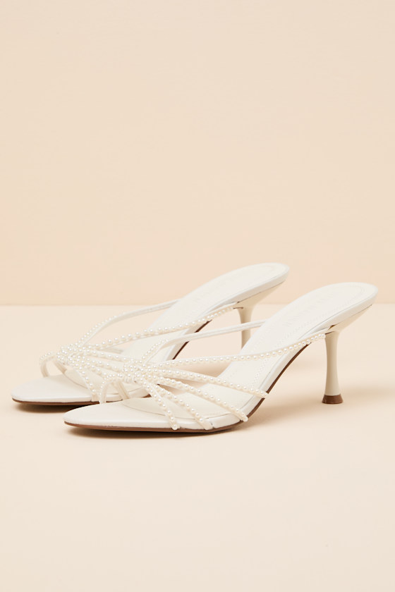 Edna White Pearl Strappy High Heel Slide Sandals - thumbnail 6