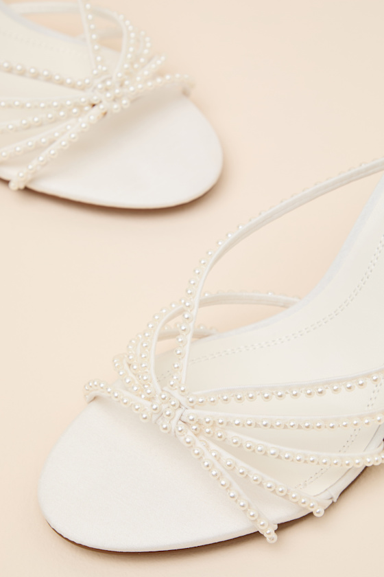 Edna White Pearl Strappy High Heel Slide Sandals 7