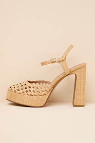 Lexie Natural Raffia Ankle Strap Platform Heels 1