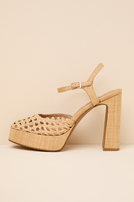 Lexie Natural Raffia Ankle Strap Platform Heels 1