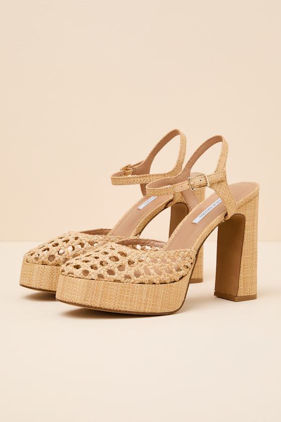 Lexie Natural Raffia Ankle Strap Platform Heels - thumbnail 3