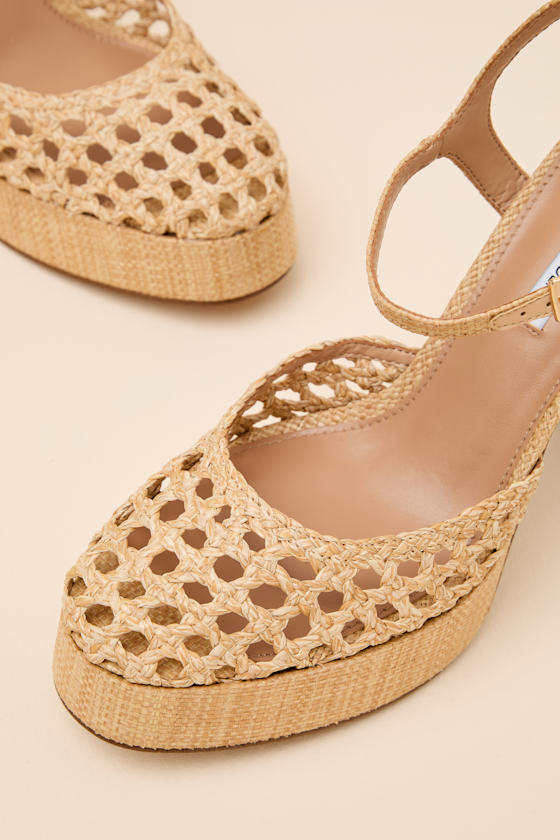 Lexie Natural Raffia Ankle Strap Platform Heels - thumbnail 4