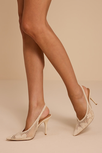 Andromeda Natural Crochet Pointed-Toe Slingback Pumps 1