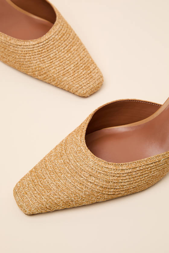 Alyse Natural Raffia Pointed-Toe Mule Pumps - thumbnail 6