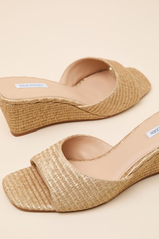 Seleste Gold Raffia Slide Wedge Sandals 7