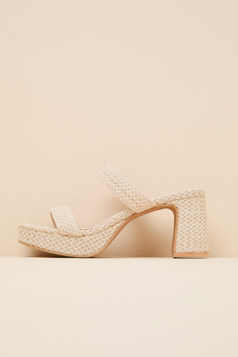 Echo Natural Raffia Platform High Heel Slide Sandals 1