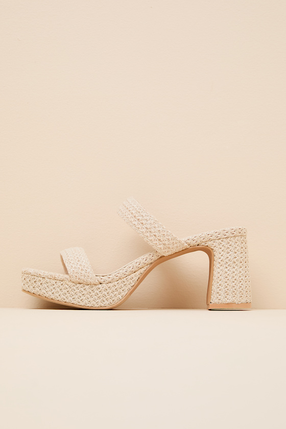 Echo Natural Raffia Platform High Heel Slide Sandals 1