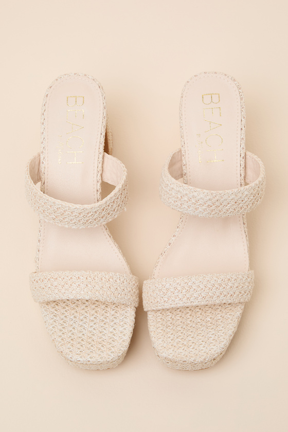 Echo Natural Raffia Platform High Heel Slide Sandals 2