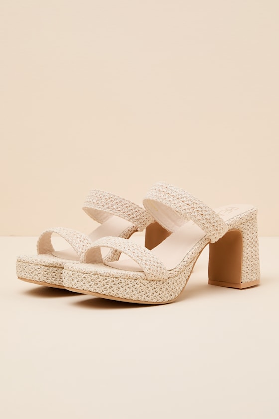 Echo Natural Raffia Platform High Heel Slide Sandals - thumbnail 3