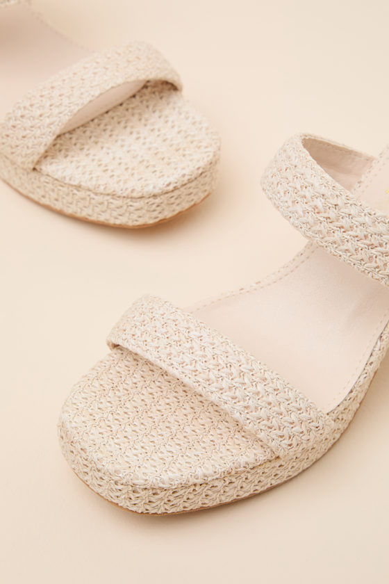 Echo Natural Raffia Platform High Heel Slide Sandals - thumbnail 4