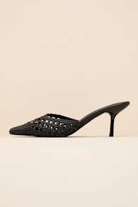 Tia Black Woven Pointed-Toe Mule Pumps 1
