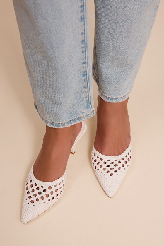 Tia White Woven Pointed-Toe Mule Pumps - thumbnail 3
