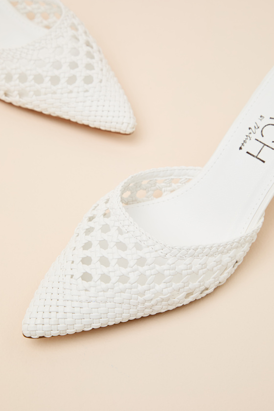 Tia White Woven Pointed-Toe Mule Pumps - thumbnail 5