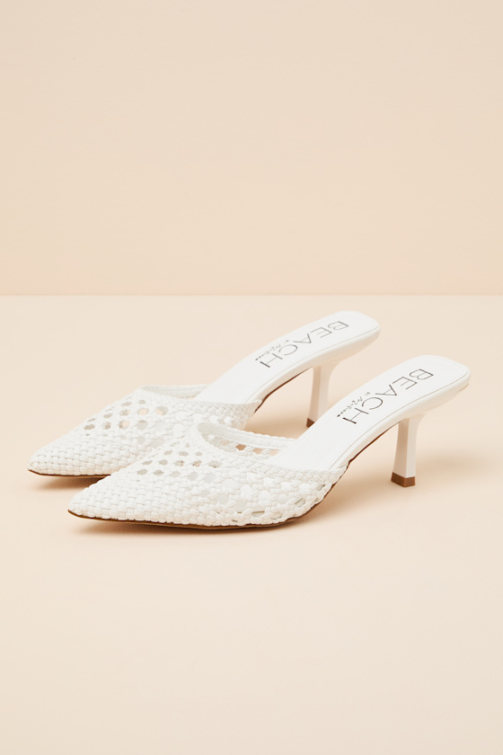 Tia White Woven Pointed-Toe Mule Pumps - thumbnail 6
