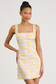 Truly the Cutest White Multi Satin Square Neck Mini Dress 1